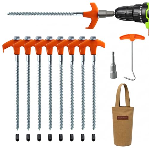 8 Pack 8" Heavy Duty Screw in Tent Stakes,Metal Pegs,Tent Accessories