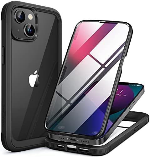 Miracase Compatible with iPhone 13 Mini case 5.4 inch, 2021 Upgrade Full-Body Glass Clear Case Bumper Case with Built-in 9H Tempered Glass Screen Protector for iPhone 13 Mini, Black
