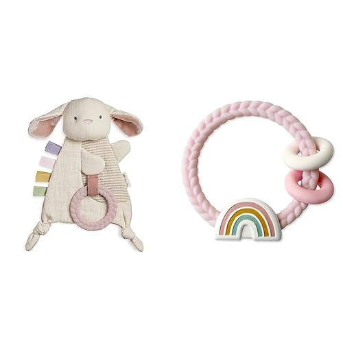 Itzy Ritzy - Bitzy Crinkle - Conejito de juguete sensorial con sonido arrugado para bebés y niños pequeños - Características y mordedor de silicona