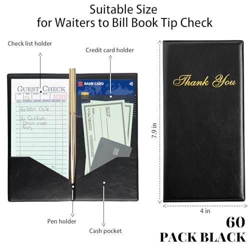 60 pcs Check Presenters for Restaurants, 4 X 7.9 Inch Restaurant Check Presenters Black Guest Check Holder, PVC Guest Check Presenters for Servers Server Books for Waitress (60 Pcs) - Thumbnail 2