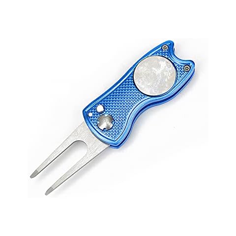 Golf Divot Tool with Pop-up Button and Magnetic Ball Marker Stainless Steel Golf Divot Repair Tool Foldable Golf Pitchfork Cover