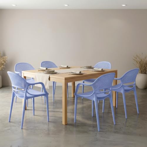 Image of DIYA Sunset Indoor Outdoor Plastic Chair | Comfortable Study | Balcony Arm Chair for Home Use | Strong PP Build, 1-Year Warranty - Set of 6 (Blue)