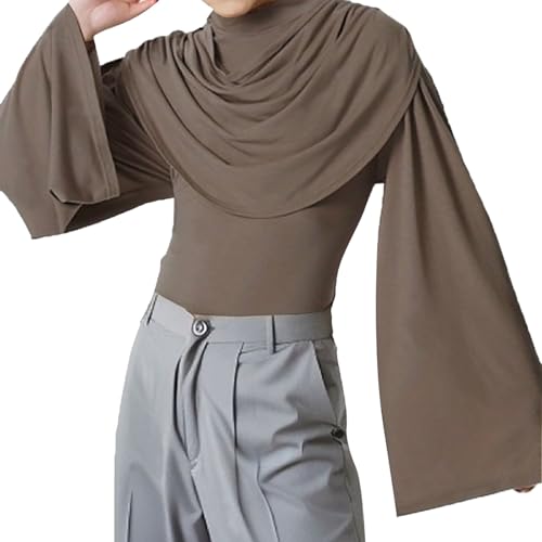 Men's Fashion Cowl Neck Pullover Tshirt Plain Trendy Slim Fit Shirts Long Sleeve Casaul Outdoor Fall Tops3