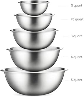 FineDine Mixing Bowls Set - 5-Piece, Easy-Grip, Stainless Steel Mixing Bowls for Baking, Cooking, Salad & Food Prep - Large, Medium and Small Metal Nesting Bowls