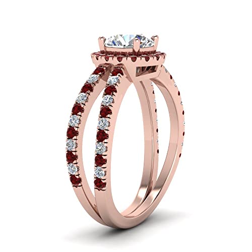 Image of 55Carat Choose Your Gemstone Reverse Split Shank Halo Diamond CZ Ring Rose Gold Plated Round Shape Halo Engagement Rings Matching Jewelry Wedding Jewelry Easy to Wear Gifts US Size 4 to 12