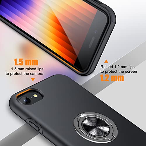 Jame For Iphone Se 2022 Case, Iphone Se 2020 Case, Iphone 8/7/6S/6 Case Ultra Slim With 2Pcs Tempered Glass Screen Protector Full Body Shockproof Phone Case With Invisible Ring Stand, 4.7" Black #TOP3