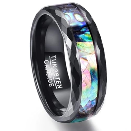 Bague mariage en tungstène anti-rayures avec coquillage ormeau coloré