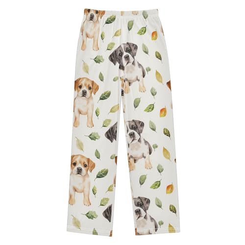 Dogs and Leaves Boys Pants Boys Athletic Pants Long Pant for Boywith Pockets Wide-Leg Size 6-14Y