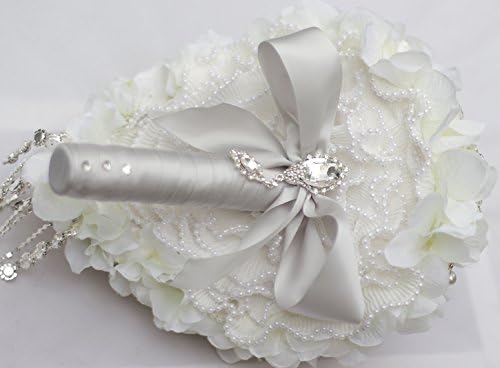 White Hydrangea Drop Brooch Bouquet Silver Wedding Bouquets Crystal Teardrop Bridal Bouquet Pearl Tassels Decor - Image 7