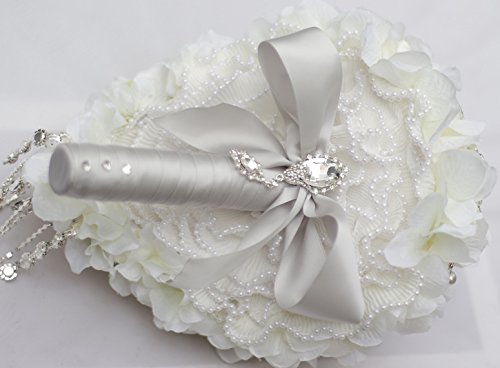 Iffo White Hydrangea Drop Brooch Bouquet Silver Wedding Bouquets Crystal Teardrop Bridal Bouquet Pearl Tassels Decor #TOP6