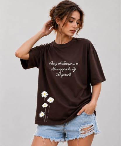 Image of London Hills Tshirt for Woman | Oversized Tshirt for Women | T Shirt for Womans | Graphic T Shirt for Women Pure Cotton | Tops for Woman Western, Printed Oversized Loose Fit Plus