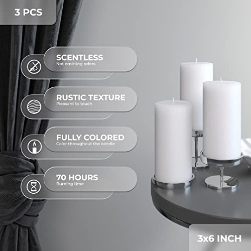 Candwax 3X6 Pillar Candles Set Of 3 - Decorative Rustic Candles Unscented And Valentines Candles - Ideal As Wedding Candles Or Large Candles For Home Interior - White Candles #TOP2