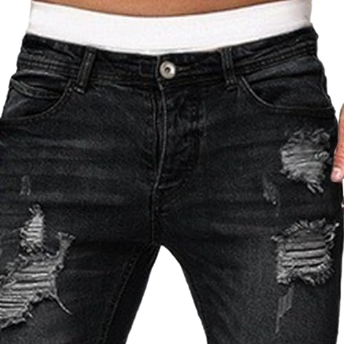 Men's Fashion Ripped Skinny Jeans Distressed Slim-fit Tapered Biker Pants Casual Stretchy Destroyed Denim Pant3