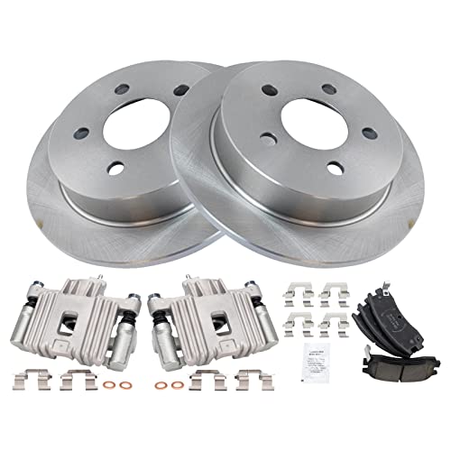 Image of TRQ Rear Brake Pad and Rotor Set Ceramic Solid Rotors Calipers