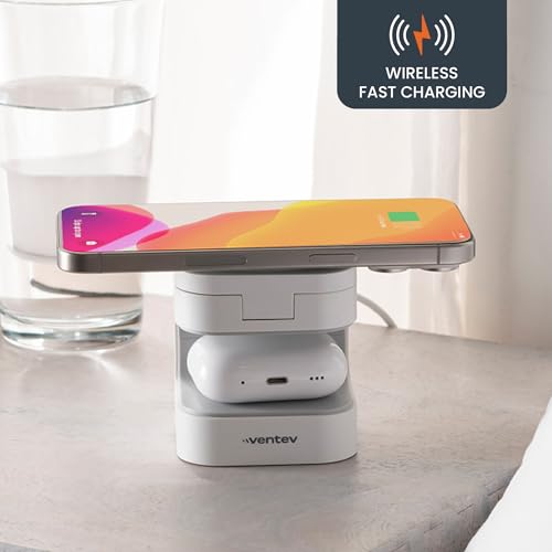 Image of Ventev - 15W Qi2 MagSafe Wireless Charger Stand, 2-in-1 Charging Station for iPhone 16 /16 Pro, 15 /14 /13, AirPods Pro | Fast Wireless Charger with Adjustable Stand, 5W Earbuds Pad, 30W Adapter - White