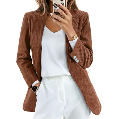 Corduroy Shacket Women Long Sleeve Shirt Slim Fit Notched Lapel Button Down Open Front Casual Office Blazer Jacket