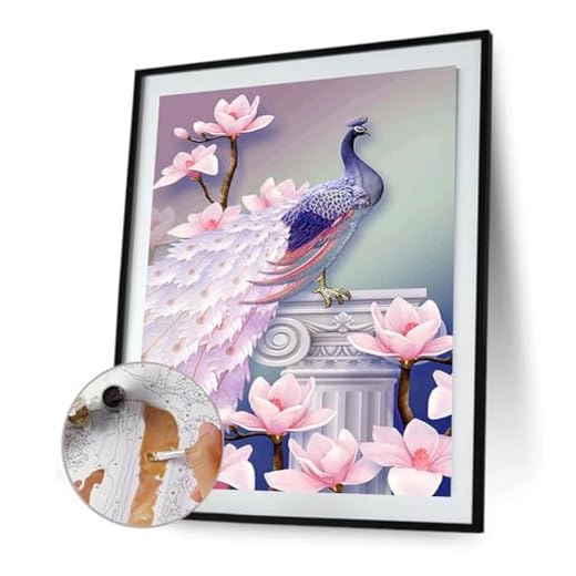 ARVALOLET Juego de pintura por números, pintura al óleo DIY flor de pavo real, arte de pared creativo, lienzo de 40 x 50 cm