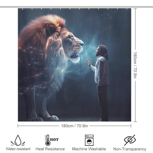 Rideau de douche lion polyester lavable pour éviter les éclaboussures au sol