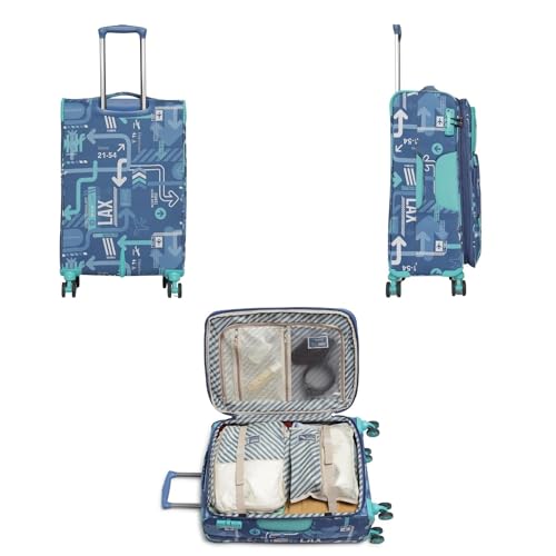 Image of uppercase JFK Plus 68 Cm Medium Polyester Soft-Sided 8 Spinner Check-in Trolley Bag Dust Resistant Eco-Soft Printed Luggage with TSA Lock, 2500 Days Warranty (Denim Blue)
