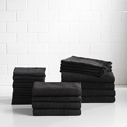 Baltic Linen Multi Count 100% Cotton Towels, 4 Bath Towels, 4 Hand Towels, 4 Fringed Fingertips, 12 Washcloths, Black, 24 Piece Set,353624380 #TOP20