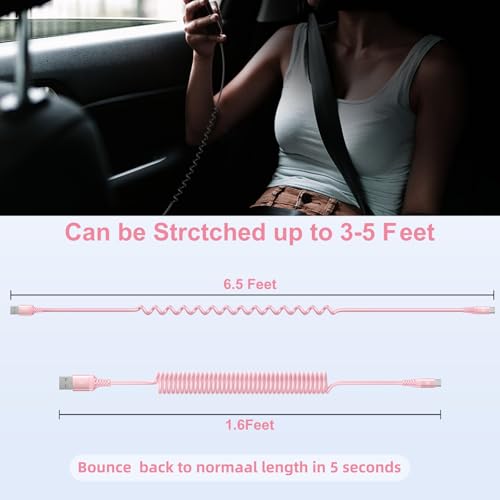 Image of Coiled USB A to USB C Cable for Car [2-Pack, 6ft], USB Type C Cable Fast
