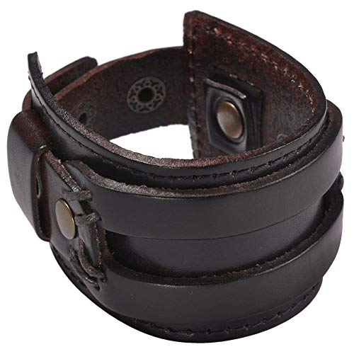 Pulsera amplia de cuero genuino Zysta para hombre Brown miniatura 2
