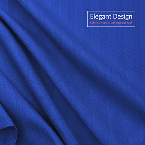 Image of Nestl King Bed Skirt - Damask Dobby Stripe Wrap Around Bed Skirt King Size - Double Brushed Microfiber 14 in Tailored Drop Pleated Bed Ruffle with Bed Skirt Pins - Royal Blue