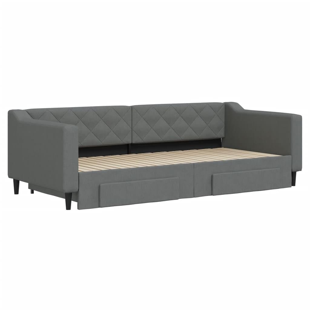 vidaXL Tagesbett, Sofabett Ausziehbar mit Schubladen, Gästebett Schlafsofa für Schlafzimmer Wohnzimmer, Sofa Ausziehbett, Dunkelgrau 90x200cm Stoff