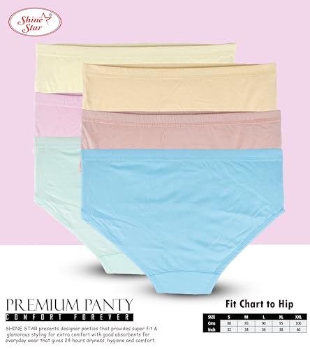 Image of SHINE STAR Women's Pack of 6 Full Coverage Hipster Panty 100% Super Combed Cotton Fabric with Inner Elastic Waistband Multicolour