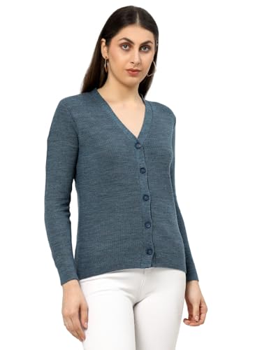Image of Kalt Women Full Sleeves V-Neck Design Acrylic Cardigan Sweater