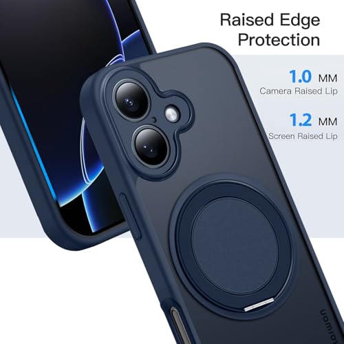 Image of KARWAN Tough Shockproof Armor Back Case Cover Compatible with iPhone 16 with 360 Degree Rotation Magnetic Attraction Ring Holder Heavy Duty Rugged Cover with Magnetic MagEase Wireless Charging (Blue)