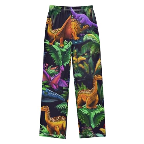 ZZXXB Tropical Dinosaur Print Boys Long Pants Soft Trousers Elastic Waist Kids Lounge Bottoms with Pockets S-XL