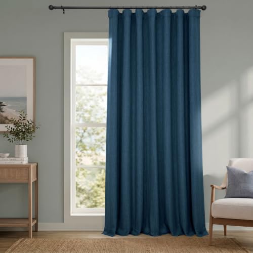 Image of HPD Half Price Drapes - Faux Linen Curtains for Living Room (1 Panel) - 100W X 96L - Extra Wide Textured Room Darkening Curtains for Bedroom 96 Inches Long - Drapes for Home Decor, Indigo