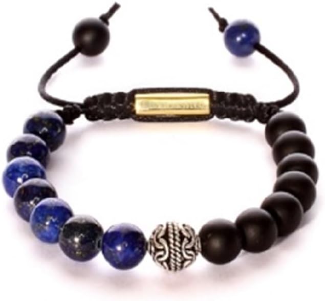 Macrame Drawstring Styled Tribal Bead Bracelet with Oxidized Silver Bead in 9mm Size. Power Packed Combination of Onyx and Lapix Lazuli. Unisex Beaded Bracelet with Healing Powers - Image 2