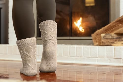 Image of Slipper Socks for Women with Grippers Non Slip, Sherpa Lined Slipper Socks