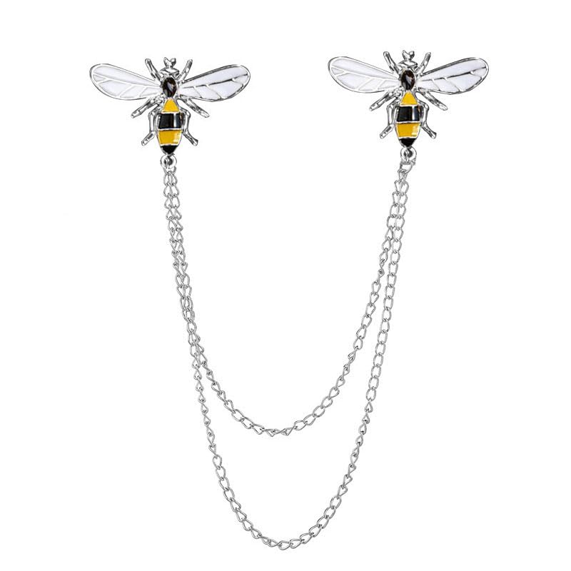 Image of Dreuyet Honey Bee Brooches for Women Men CZ Crystal Cute Bee With Hanging Chain Tassel Badge Suit Collar Brooch Lapel Pin Vintage Insect Themes Hanging Brooches Pins Accessories