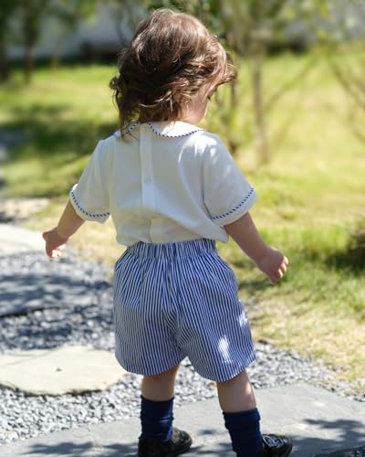 Image of Twoflower Smocked toddler boy outfits Summer Cotton Short Sleeve boys' button-down shirts Casual 2 piece Clothing Set