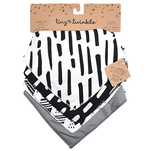 Image of Tiny Twinkle Bandana Scarf Bibs 4 Pack - Water Resistant and Absorbent Infant Drool and Teething Bandana Baby Bib (Black and White 4-Pack)