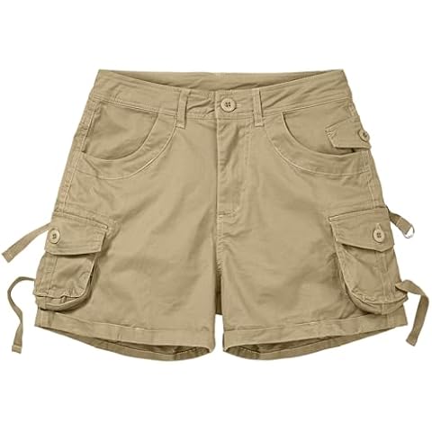 Toumett Womens Cargo Shorts Cotton Casual Relaxe-Fit Twill Bermuda Shorts Multi-Pockets(2112,Khaki,16) Cover