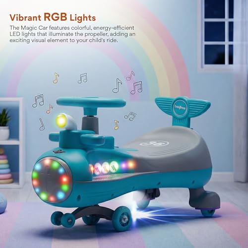 Image of Baybee Diver Baby Swing Cars for Kids | Twister Ride on Kids Car with RGB Lights, Music & Backrest | Indoor Wiggle Push Baby car with Floor Lights | Magic Car for Kid 2 to 5 Years (Blue)