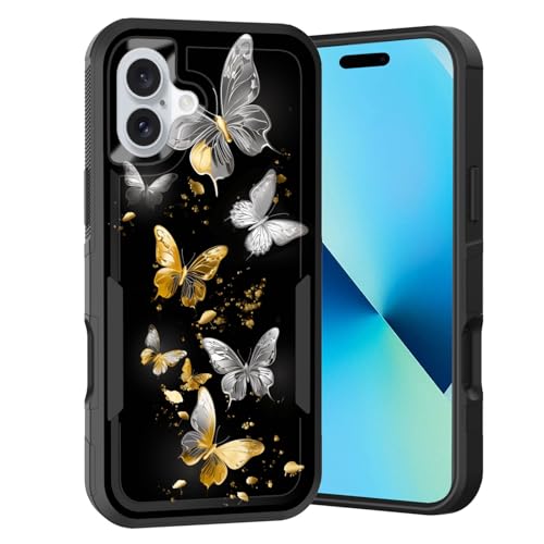 Coque iPhone 17 antichoc double couche en silicone robuste 6,3 pouces design papillon