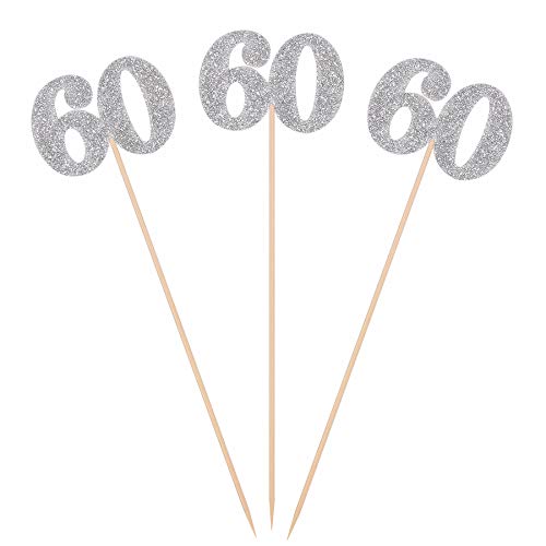 Pack of 10 Silver Glitter 60th Birthday Centerpiece Sticks Number 60 Table Topper Age Letter Decorations
