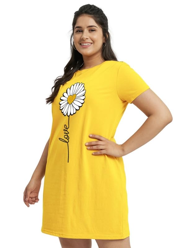 Image of Fflirtygo Women's Cotton Nighty | Printed Knee Length Nighty | Short Sleeve Nighty | Short Nightdress | Long T-Shirt | Regular Fit Night Gown | Nightwear | Sleepwear & Casual Wear Nighty
