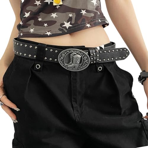 Vintage Carved Punk Styles Women's Belt Adjustable Cowgirl PU Leather with Studded Rivets for Casual Outfits3