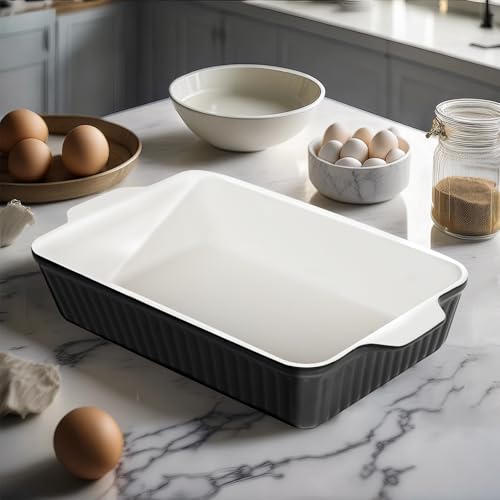 Image of DOWAN 9x13-Inch Casserole Dishes for Oven, Ceramic Baking Dish, Large Lasagna Pan Deep, 4.2 Quarts Baking Pan with Handles, for Casserole, Bakeware, Lasagna, Home Kitchen Gift, Black