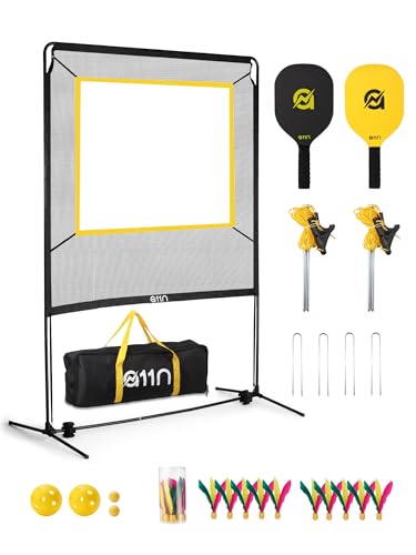 A11N SPORTS Juego de paleta con red para interiores y exteriores, kit deportivo todo en 1 con raquetas, pelotas y volantes para playa, patio trasero y juego de césped