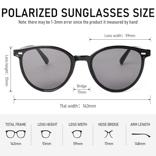 Polarized Sunglasses Womens Trendy Classic Retro Vintage Shades Round Frame Sunnies, (2 Pack)4