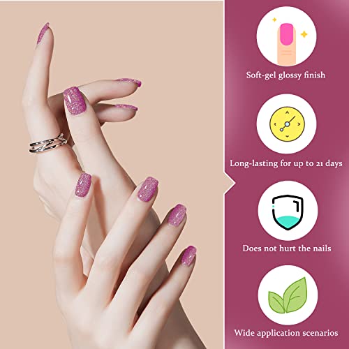 Dukasou Semi Cured Gel Nail Strips, 28Pcs Laser Flash Powder Gel Nail Strips With Uv/Led Light, Long Lasting Gel Nail Stickers Full Nail Wraps For Women Girls Kids Diy Decorations Birthday Party Gifts, Includes Prep Pads, Nail File & Wood Stick #TOP1