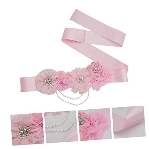 Pink Maternity Wedding Dress Belt with Pearl Rhinestone Flower Design Bridal Waistband for Shower Party Gown Accessories4