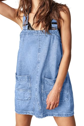 Jumppmile Womens Denim Overalls Short Casual Summer Loose Bib Rompers Jumpers Adjustable Straps Jean Overall Shorts Dress Light Blue M